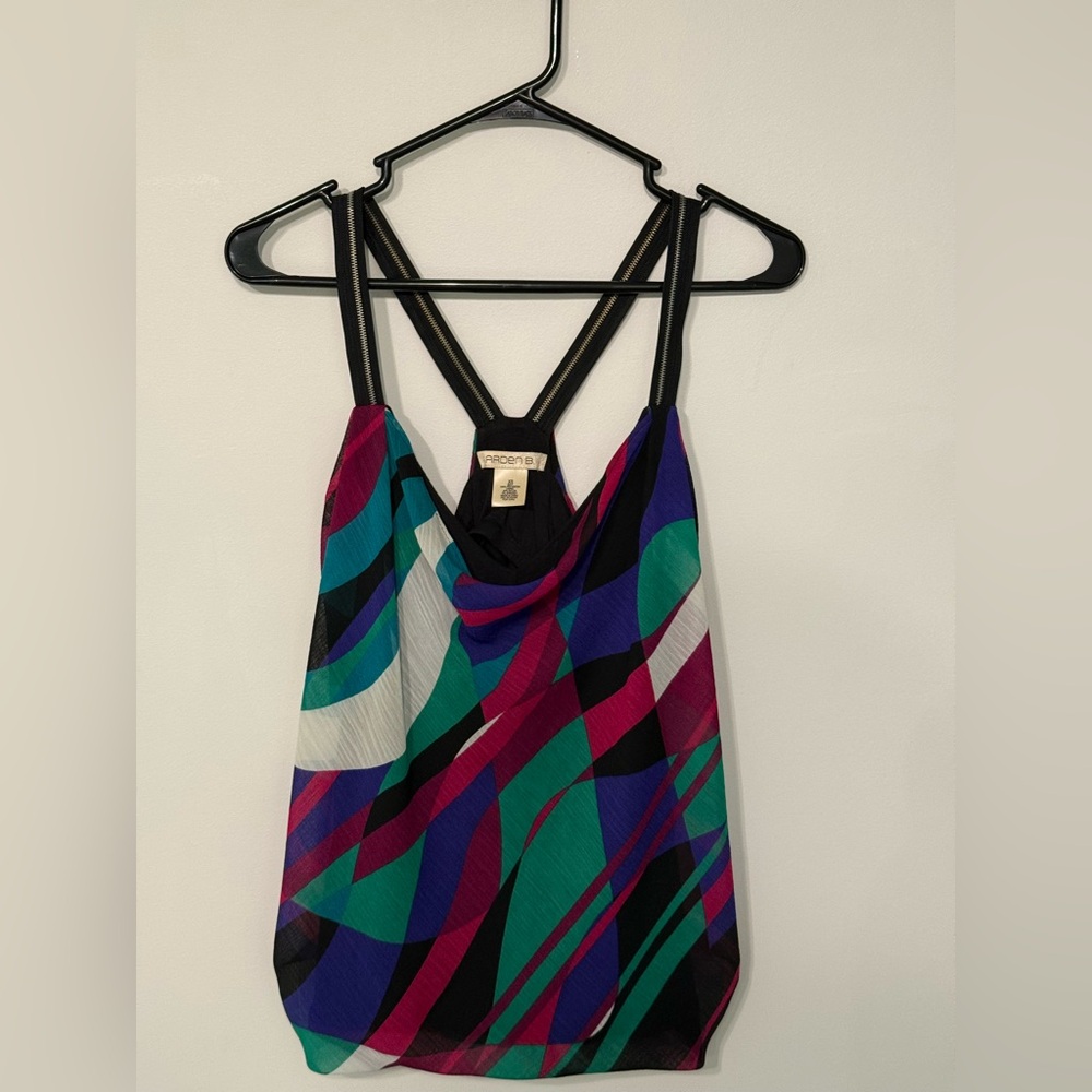 Arden B Blue and Pink Graphic Backless Camisole